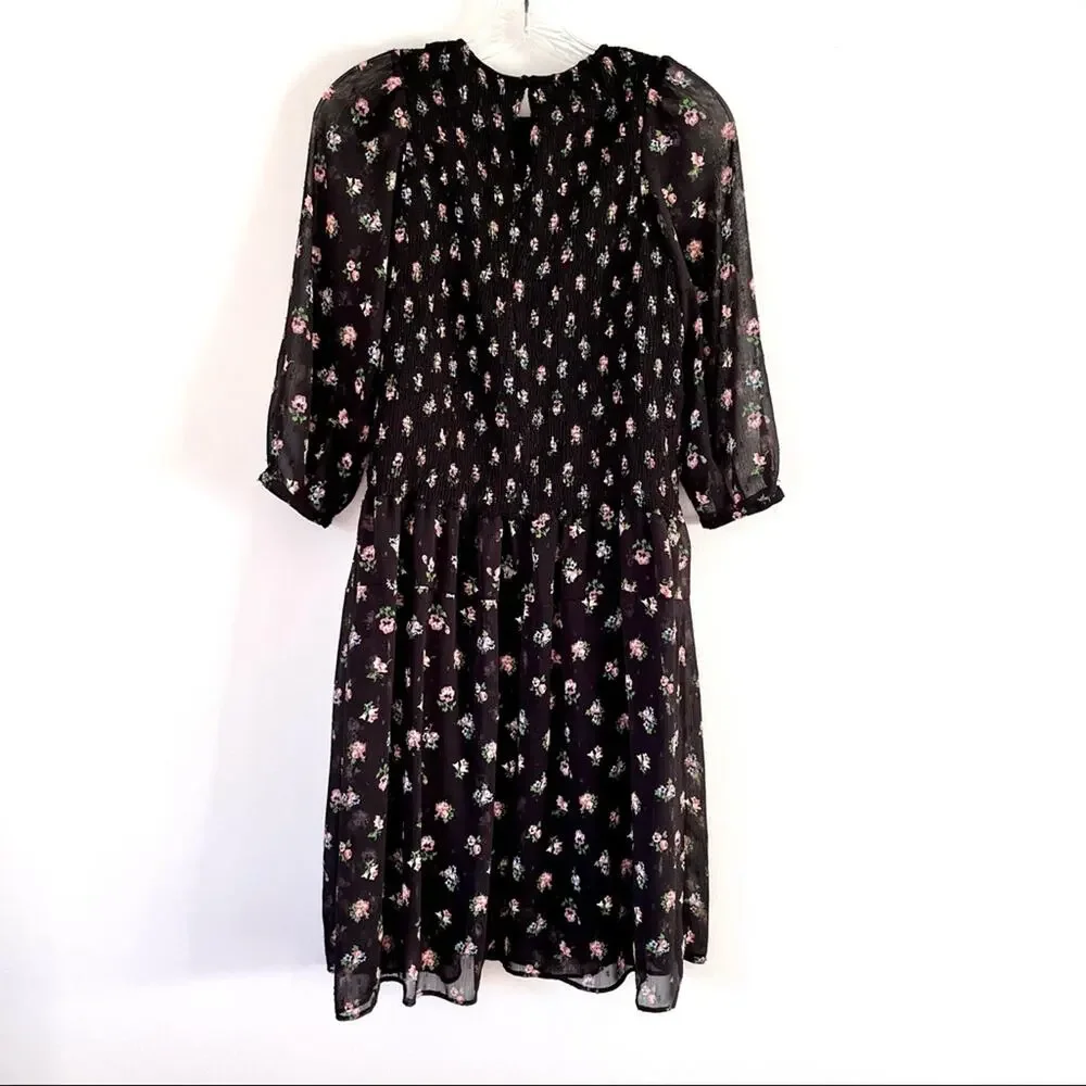 Zara Girls Smocked Black Floral Tulle Dress - Size 11/12